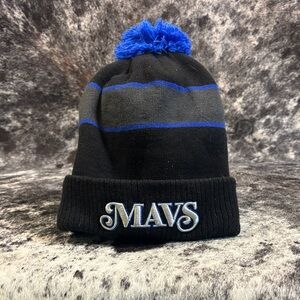 MAVS Knit Pom Beanie in Black and Royal Blue
